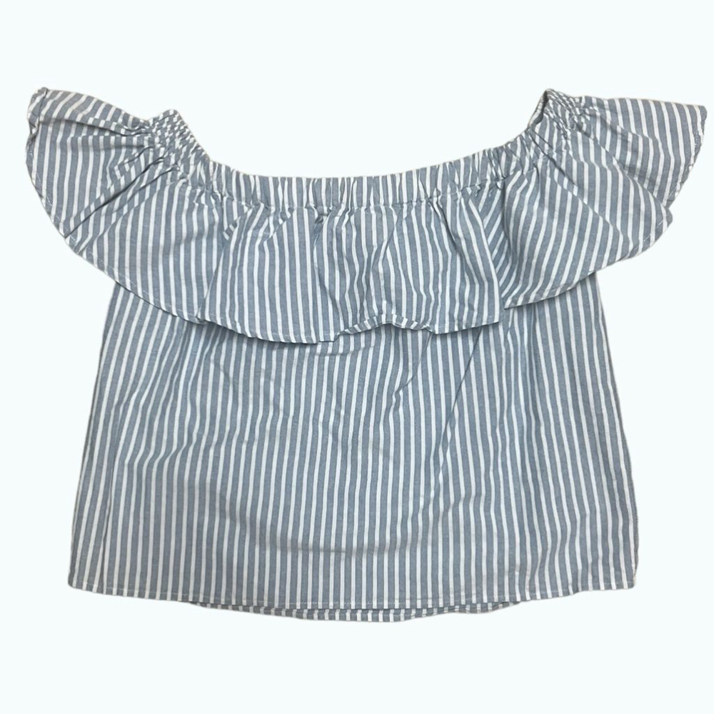 Women's Cremieux Blue & White Striped Off Shoulder CottonTop - Size Small